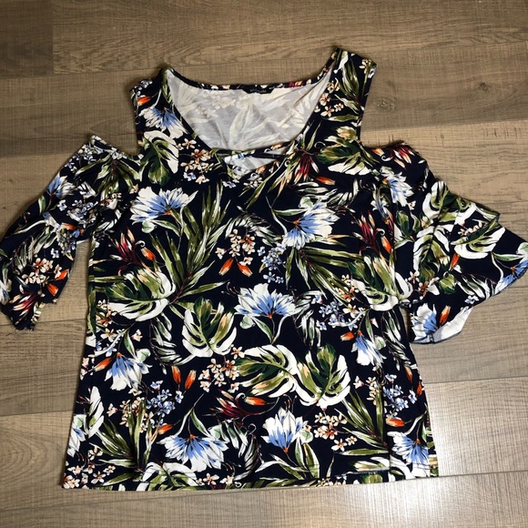 Floral Shirt blouse Shoulder off - Picture 1 of 3